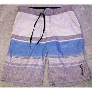 Castaways Swim Men's  32X10 White‎ Gray Blue Lined Trunks Pre-Owned